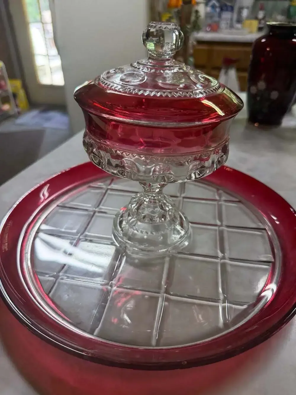 King's Crown Ruby/cranberry Flashed Flat Iced Tea Glass Vintage Tiffin Francisca